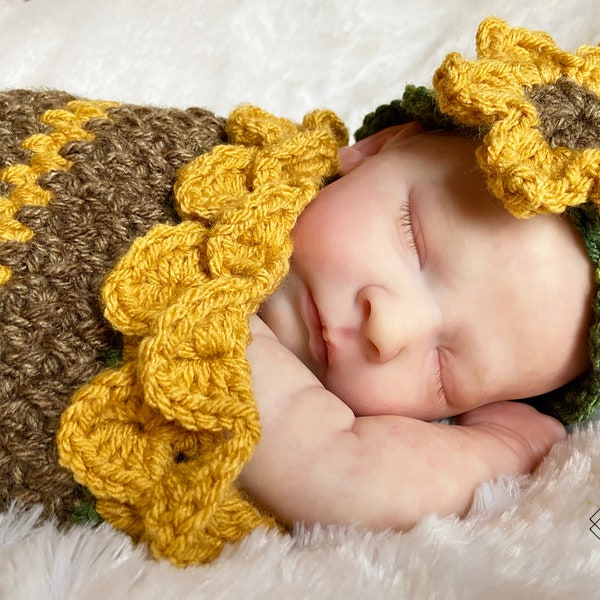 Sunflower Cocoon Headband Set Crochet Pattern PDF