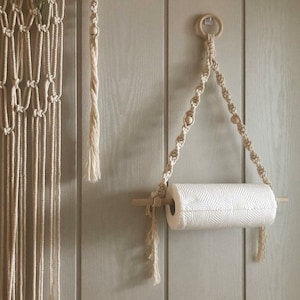 Porta-toalhas de papel feito à mão em macramê | Presente de boas-vindas exclusivo | Boho dispensador de rolo de papel higiênico e papel toalha para decoração de cozinha e banheiro