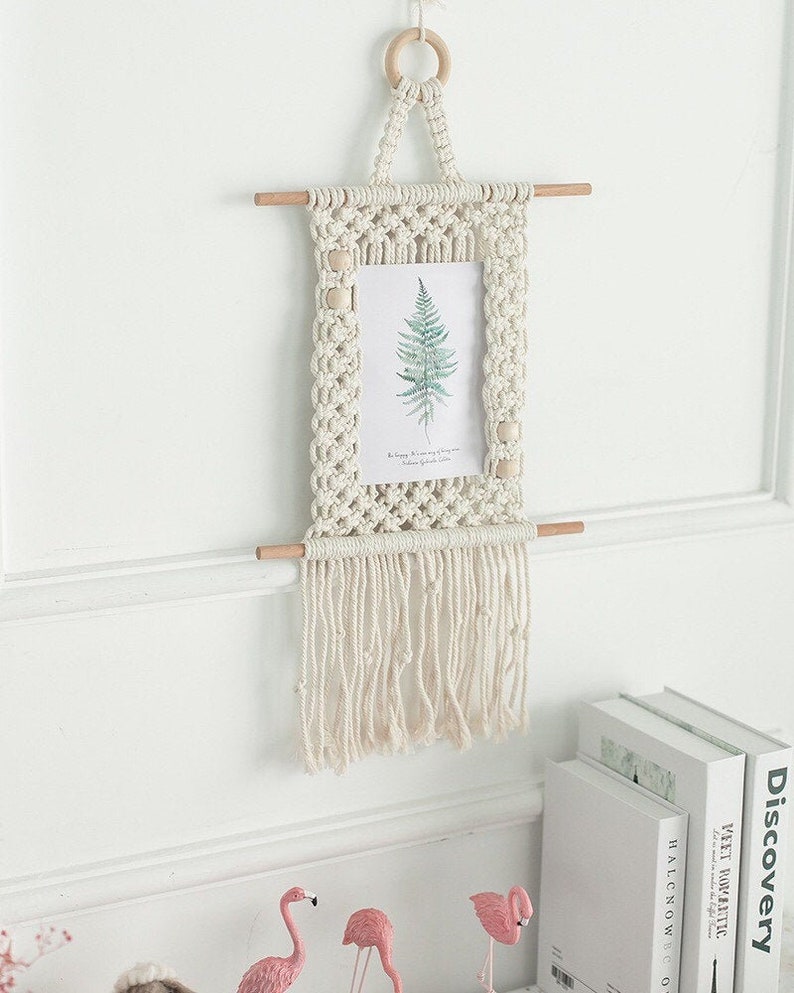 Hanging Photo Display With 30 Wood Clips Macrame Wall Hanging