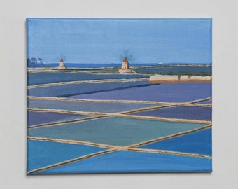 Saline Solace: Tranquil Salt Harvesting Scene - Peaceful Acrylic Artwork - 25x30 cm - Cozy Acrylic Art - Tranquil Wall Decor