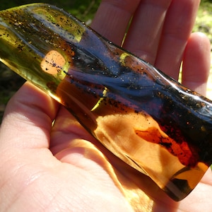 Fantastic Colorful Translucent Glowing Raw BALTIC AMBER MONOLITH/ Natural SelfStanding Amber Flame/ Greenish Honey Red Amber With Inclusions