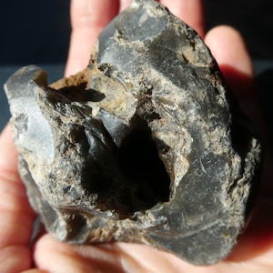 Storyteller Black Grey FLINT Stone With Extraordinary Surface/ Has Unique Bright Brown Parts/ Natural Holes/ Wild Nature Spirits