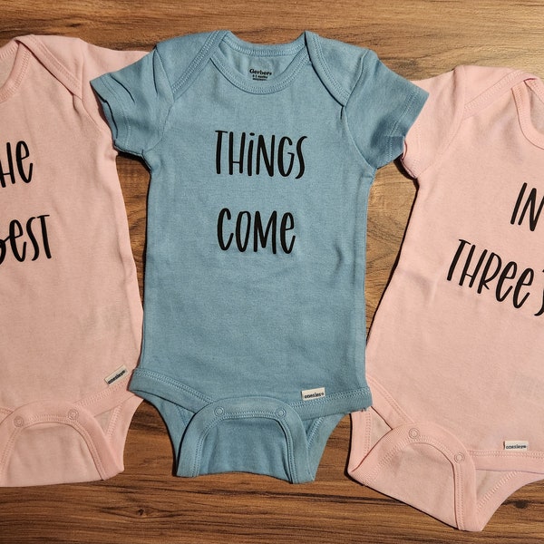 Triplet Onesies Baby Shower Gift Triplets Unique, The Best Things, NEW Colors! Triplet Announcement, Pink, Blue, White, Red, Navy