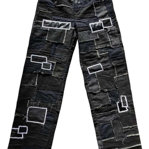 Black Stacked Denim Jeans Streetwear Y2k Distressed Jeans - Etsy