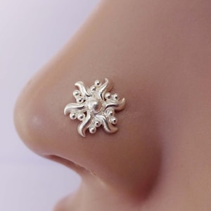 Silver Shin Nose Stud Indian Nose Stud Sun Flower Nose Stud Crock Screw Nose Stud Indian Nose Ring