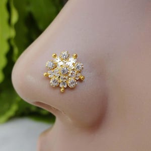 Crystal Nose Stud Flower Nose Stud Indian Nose Ring Gold plating Nose Pin Indian Handmade Nose Stud Indian Nose Stud Gold Nose Stud