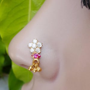 Indian Nose Stud: Gold Plated Sterling Silver CZ Bell Nose Ring