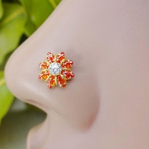 Gold Plated Sterling Silver Nose Stud: Indian CZ Nose Ring