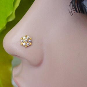 Gold Indian Nose Ring: CZ Sterling Silver Stud, 16-22 Gauge