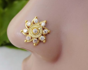Gold Sun Nose Stud: Sterling Silver Indian Nose Ring