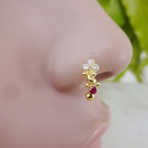 Gold Nose Ring Ruby Nose Ring Indian Nose Ring Gold Nose Jewelry