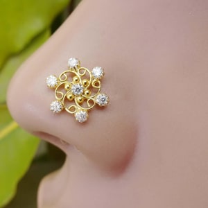Crystal Nose Stud Gold Nose Stud Flower Nose Stud Indian Nose Stud Indian Nose Ring Bridal Nose Jewelry Gift For Her