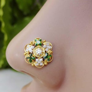 Sterling Silver Nose Stud Indian Nose Ring Flower Nose Stud Gold Nose Stud Bridal Nose Stud Indian Handmade Jewelry Indian Nose Ring