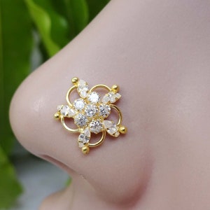 Sterling Silver Nose Jewelry Flower Nose Stud Indian Nose Stud Gold Nose Stud Gold Nose Jewelry 16 Gauge Nose Stud