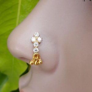 Gold Indian Nose Stud: Sterling Silver CZ Bell Nose Ring