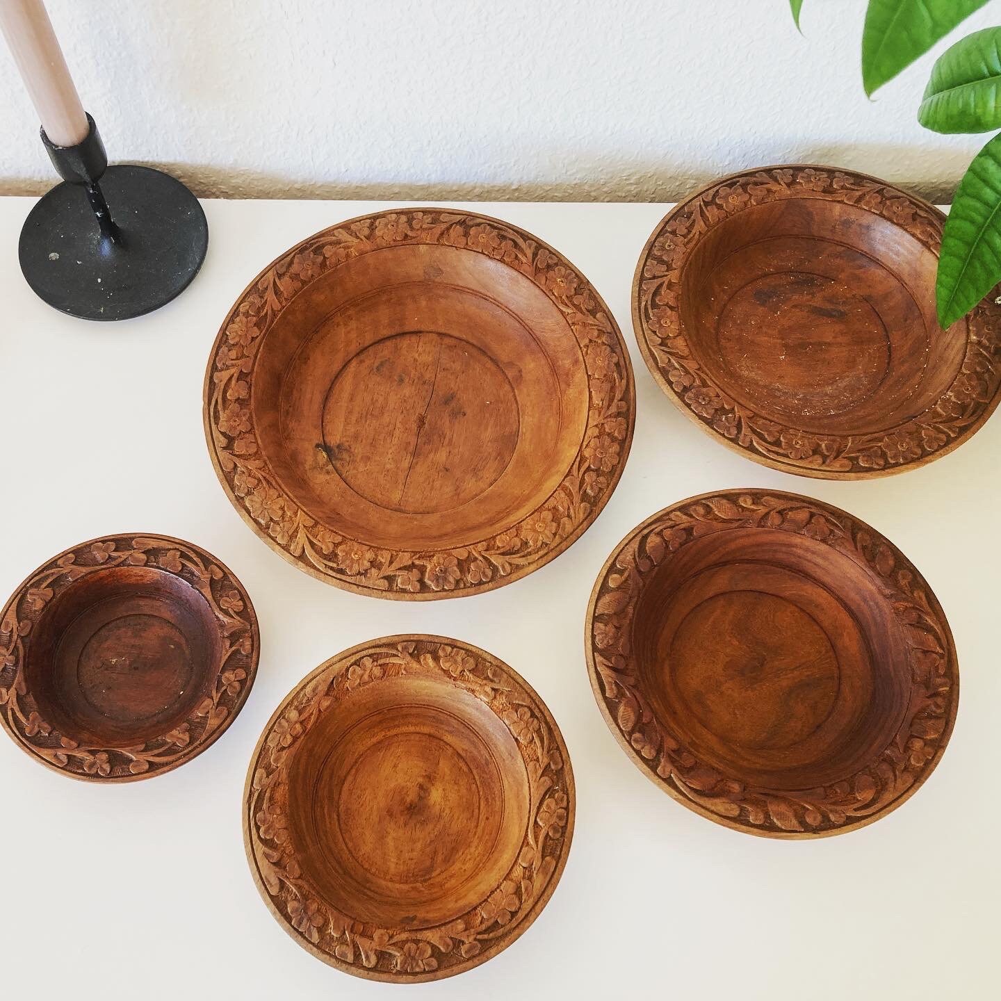 【待望★】 Bowls Wooden Vintage 5 of Set Carving Etsy - 工芸品