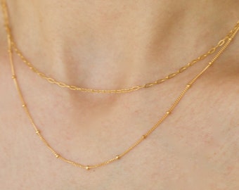 Dainty 14K Gold Filled Satellite Ball Dots Chain Necklace: Minimalist Layering Jewelry