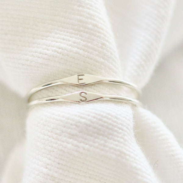 Tiny signet ring · 1 ring · custom personalised initial ring · sterling silver single stacking ring dainty minimalist delicate gift for her