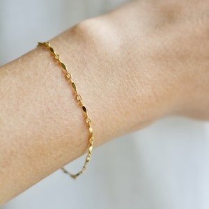 14K Gold Filled Dainty Bar Chain Bracelet · delicate dainty · 14K gold filled layering bracelet