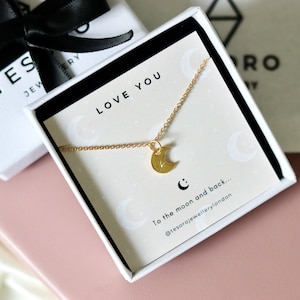 Collana "Ti amo fino alla luna e ritorno" · Oro Vermeil Mezzaluna riempita d'oro · Gioielli minimalisti e delicati · Regali per lei