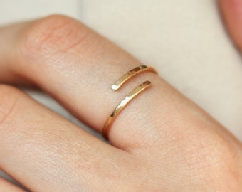 Brass Single Stacking Ring Flat Facet Hammered