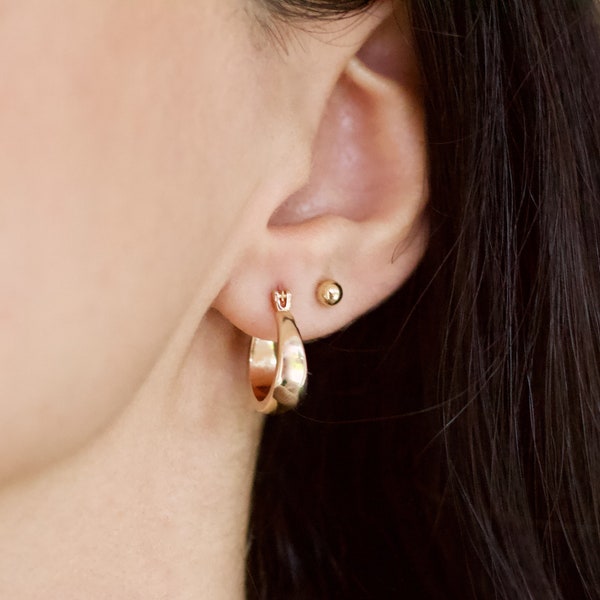 Jade Hoops · 18K gold filled hoop earrings · delicate dome shape chunky statement gold hoops · minimalist style 15mm