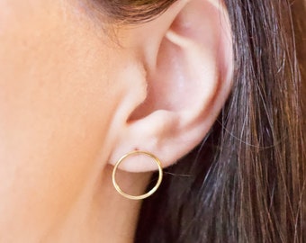 Halo Studs · 14K gold filled · round circle studs  · simple dainty delicate minimalist earrings 15mm