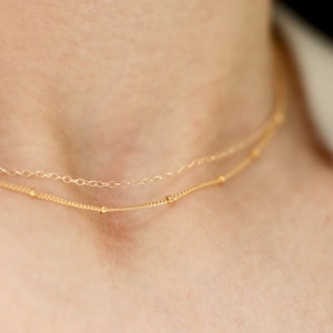 Alice Chain · 14K Gold Filled satellite bead chain double chain necklace · short dainty minimalist boho delicate jewellery · necklace sets