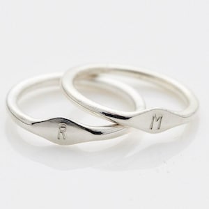 Personalized Initial Sterling Silver Signet Ring - Dainty Stacking Ring