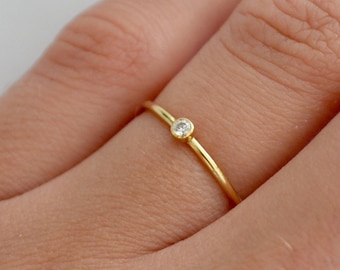 Ani · 14K Gold Filled stacking ring with cubic zirconia gem · dainty minimalist boho · gift for mother, friend, girlfriend