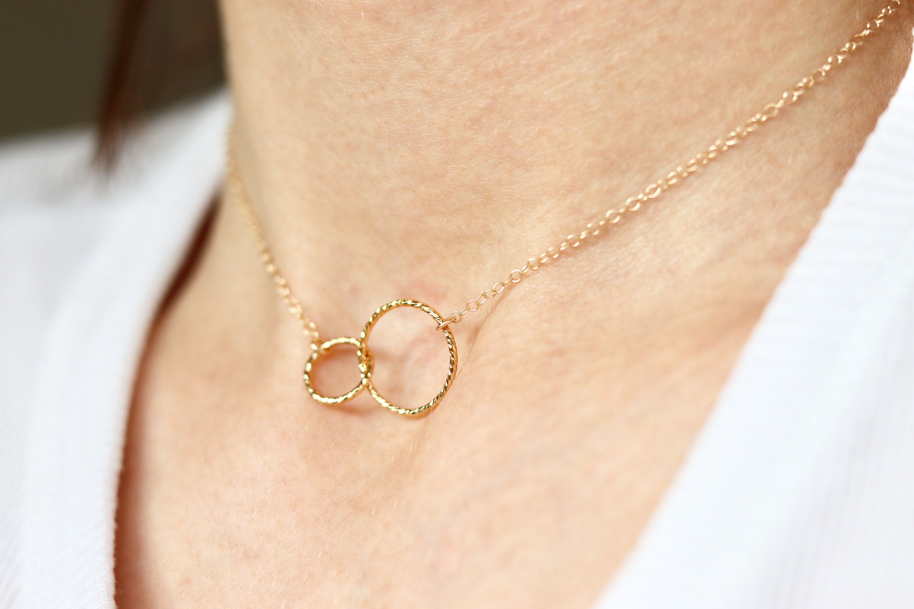 Iolite interlocking circles brass necklace Unity Infinity Handmade minimalist necklace Linked rings Ethnic lariat