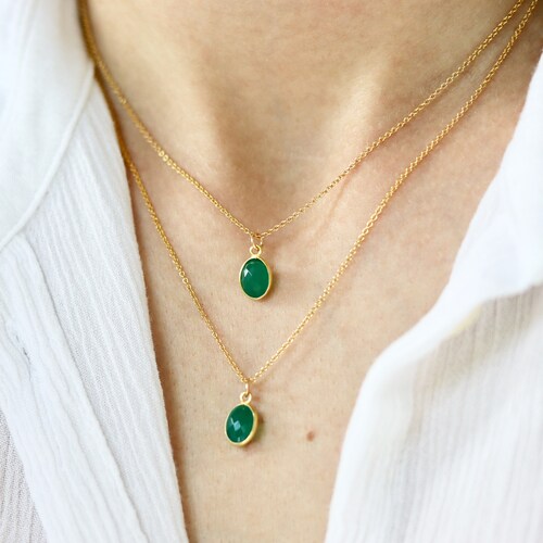 Green Onyx Necklace 14K Gold Filled 24k 