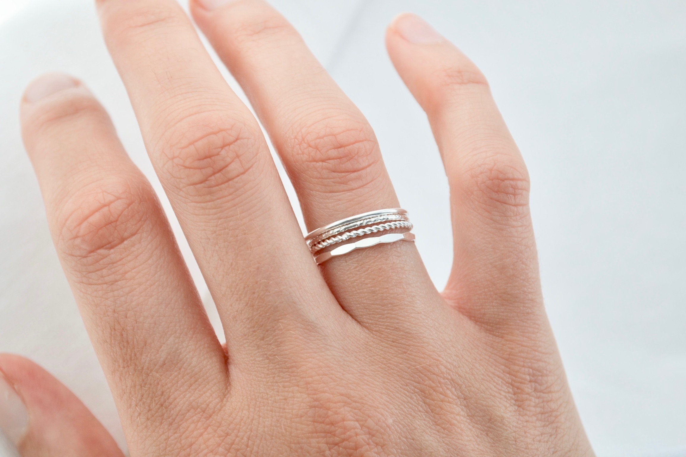 Sterling Silver Stacking Rings / Dainty Minimalist Hammered | Etsy UK