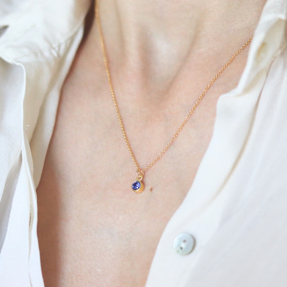 Dainty Birthstone Charm Necklace - Gold Filled - Dainty Coin Pendant - –  The Cord Gallery
