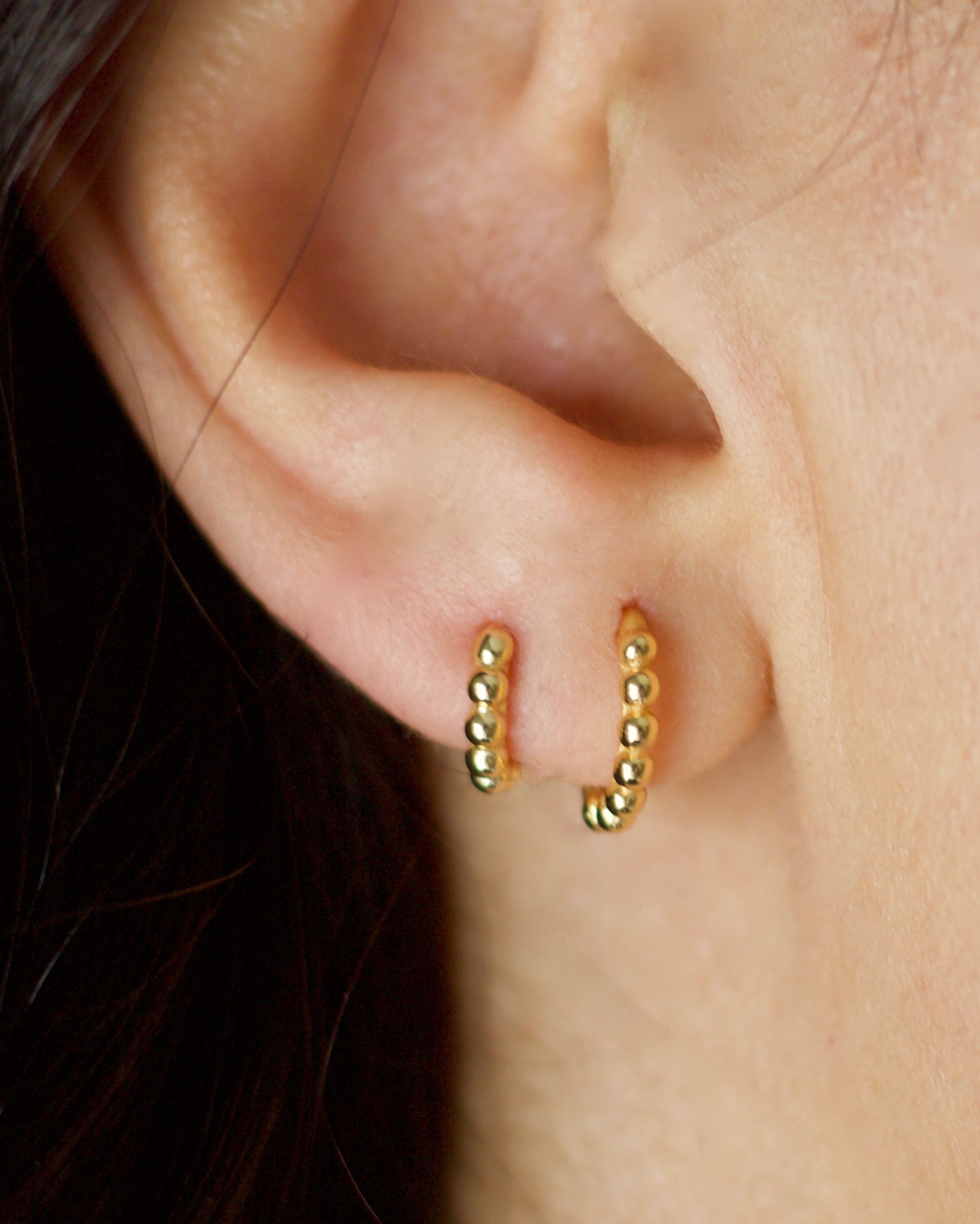 Zoe Hoops · 18k gold dotted hoop earrings · 18K gold plated over ster…
