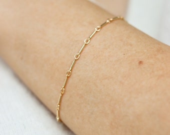 14K Gold Filled Dainty Bar Chain Bracelet · delicate dainty · 14K gold filled layering bracelet