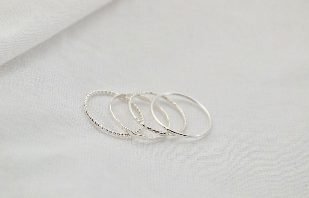 Sterling Silver Stacking Rings / Dainty Minimalist Hammered, Sparkle ...