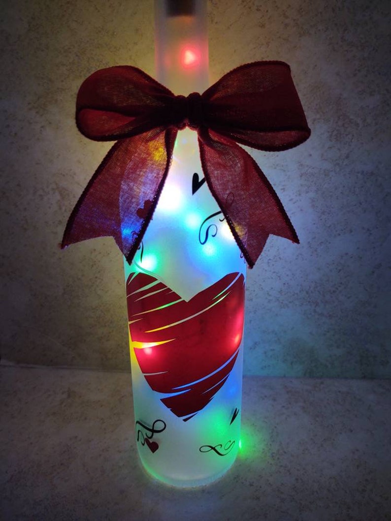 Hearts Wine Bottle Night Light With Cork Lights Etsy