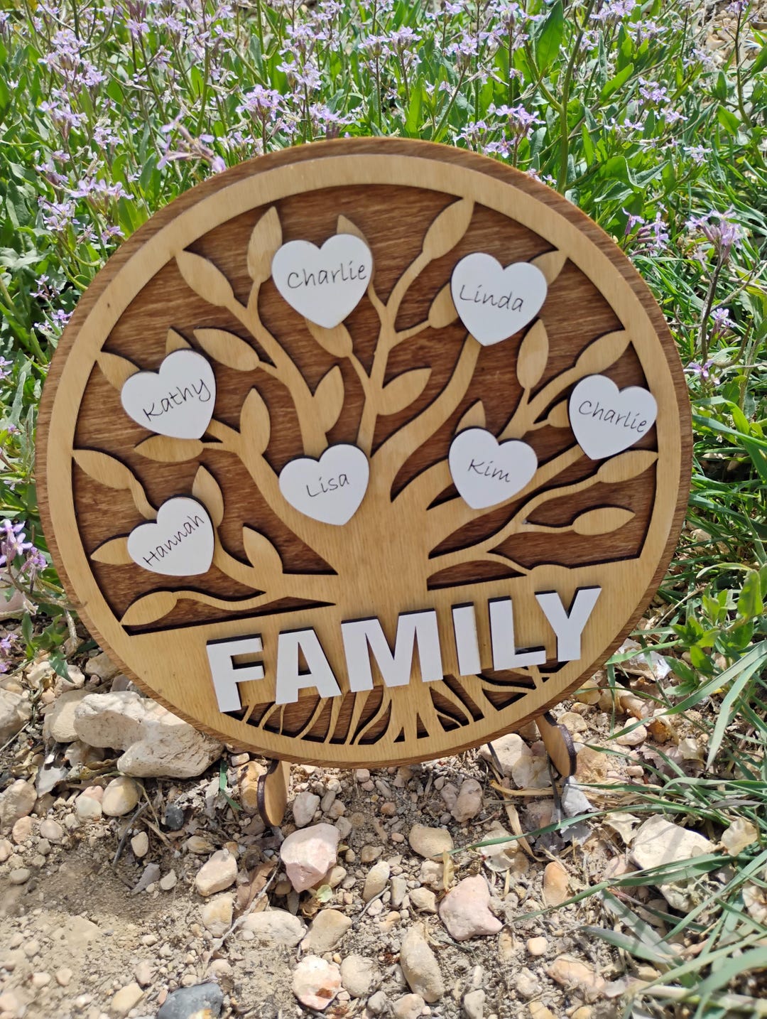 Family Tree With Engraved Hearts, Custom Name Keepsake - Etsy