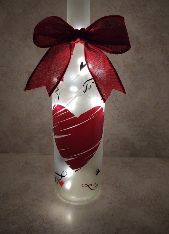 Hearts Wine Bottle Night Light With Cork Lights Etsy