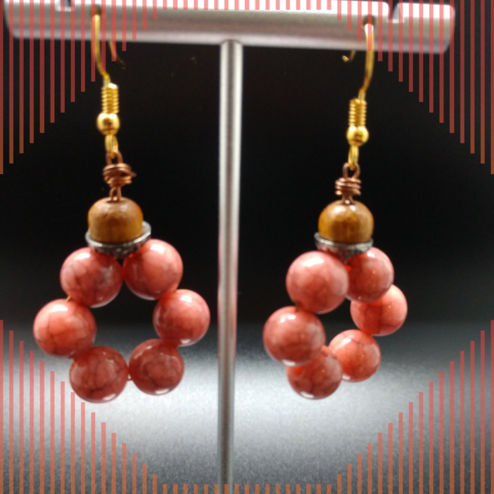 Round Salmon Color Dangle Earrings Etsy