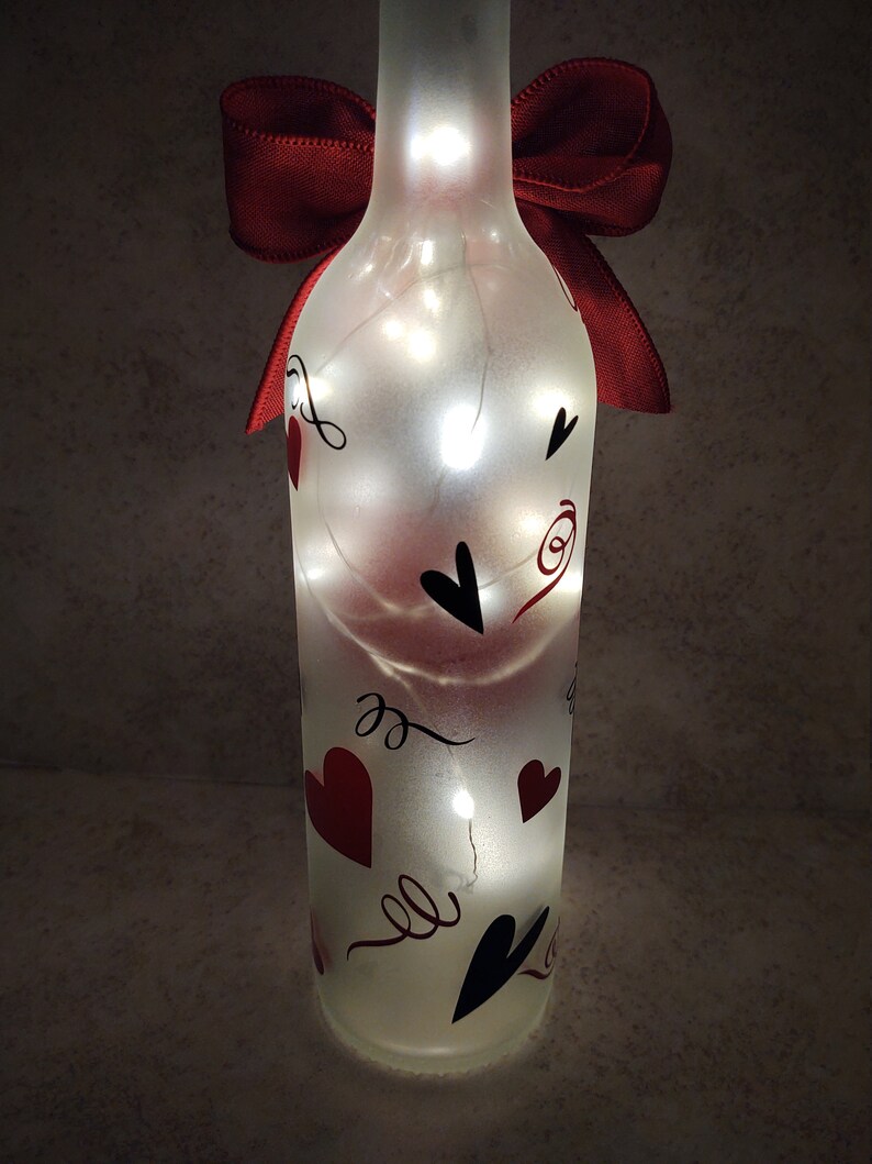 Hearts Wine Bottle Night Light With Cork Lights Etsy
