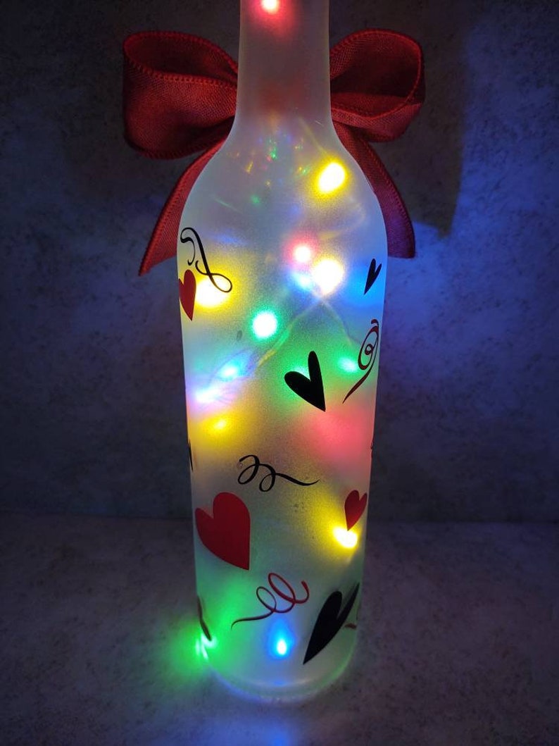 Hearts Wine Bottle Night Light With Cork Lights Etsy