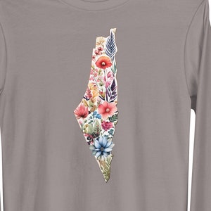 Unisex Langarmshirt mit floraler botanischer Palästina-Karte
