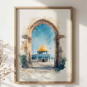 Dome of the Rock Watercolor Islamic Wall Art Digital Download | Al Aqsa Mosque Jerusalem Print | Muslim Gift | Mosque Printable