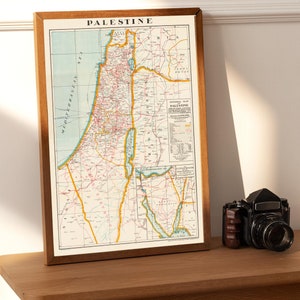 Mapa antigo vintage da Palestina 1942 - Original - Desenhado à mão - Diferentes tamanhos disponíveis (A1 A2 A3 A4) Mapa de Gaza Decoração de parede Presente
