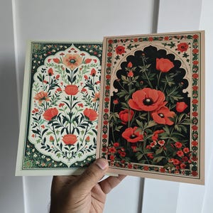 Stampa fronte-retro 2 in 1 - Formato A5 - Stampa artistica di papaveri palestinesi, illustrazione botanica digitale culturale tradizionale, arredamento per la casa