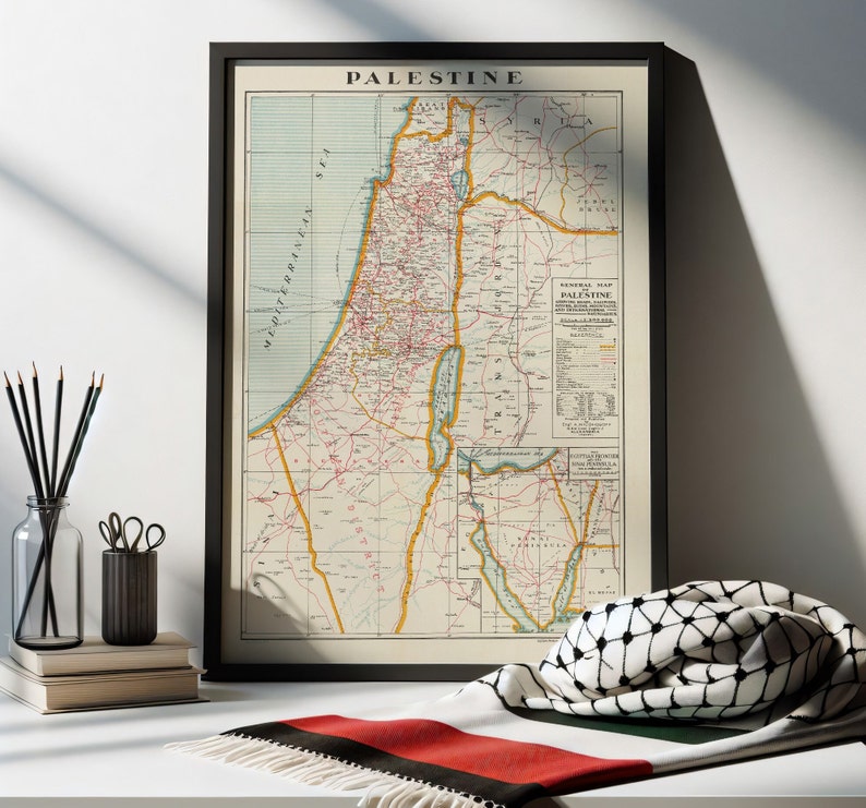 Old Vintage Map of Palestine 1942 Different Sizes Available B2 A2 A3 A4 Gaza Map Wall Decor Gift A2 - 42 x 59.4 cm
