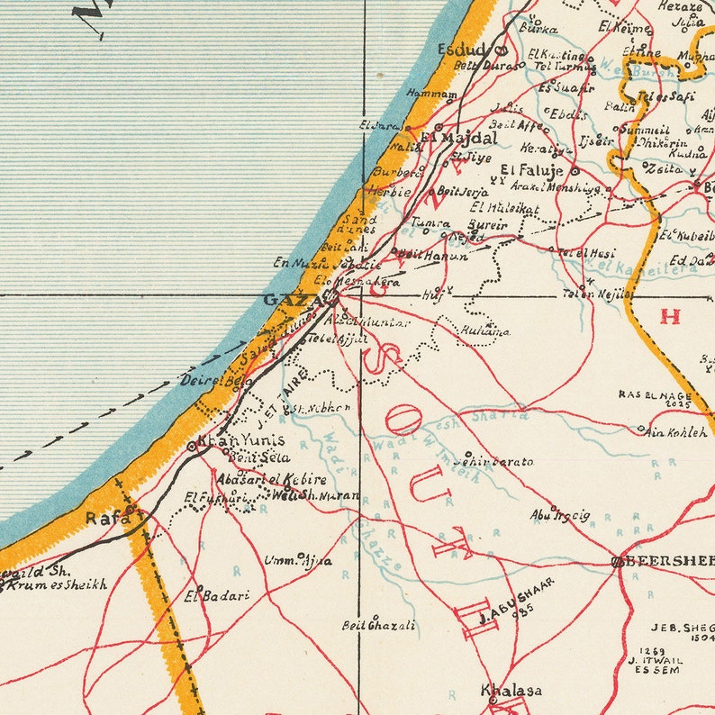Old Vintage Map of Palestine 1942 Different Sizes Available B2 A2 A3 A4 Gaza Map Wall Decor Gift image 7