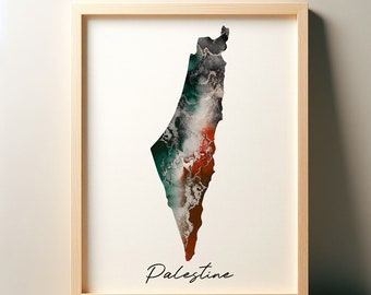 Marble Ink Map of Palestine  - Wall Art - Poster -